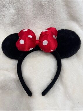 Kids Black Minnie Mouse Ear Headband with Red Polka Dot Bow